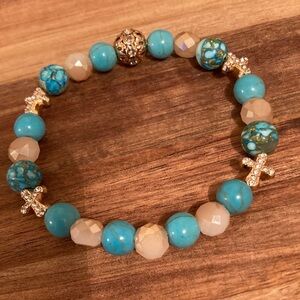 Handmade Turquoise and Gold Beaded Bracelet